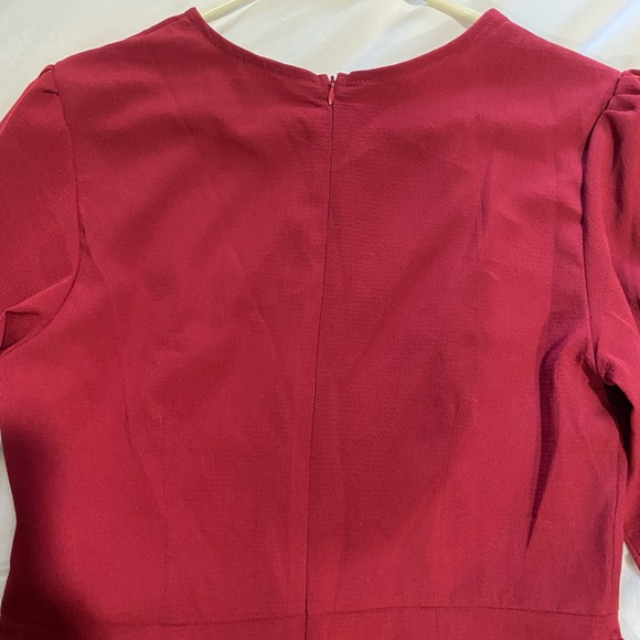 Red Long Sleeve Dress Mid Thigh Dress Faux Wrap - Picture 7 of 7